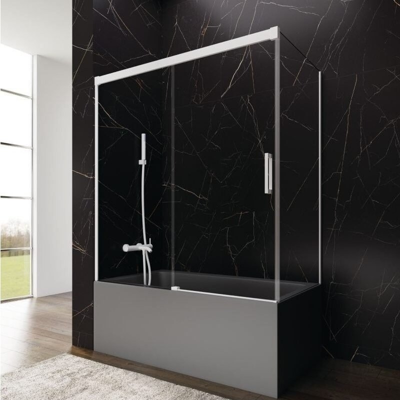 2 Mampara bañera frontal fijo + corredera + lateral fijo BASIC blanca - Imagen 1