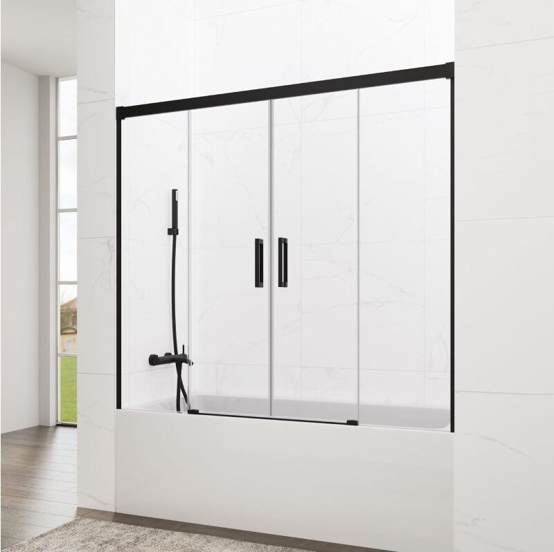 N Mampara de bañera 2F + 2C BASIC SPAZIO NEGRA - Imagen 1