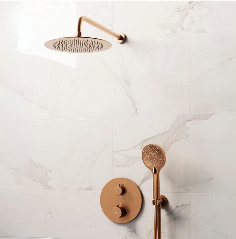 conjunto-para-ducha-empotrado-termostatico-round-cobre Conjunto para ducha empotrado termostático ROUND COBRE - Imagen 1